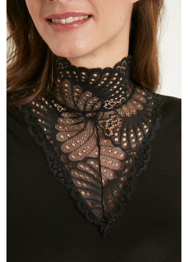 Maillot de corps col montant dentelle sans manches Noir