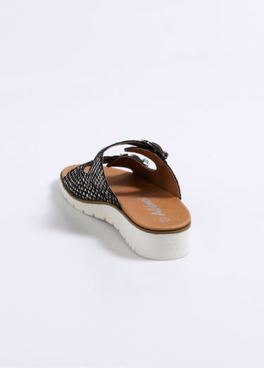 Mules brides à boucle et effet python Noir