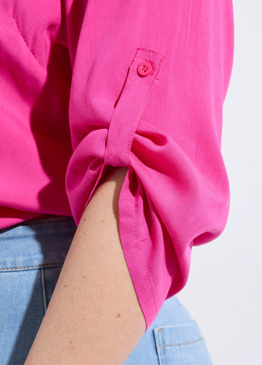 Tunique col tunisien et manches 3/4 Fuchsia