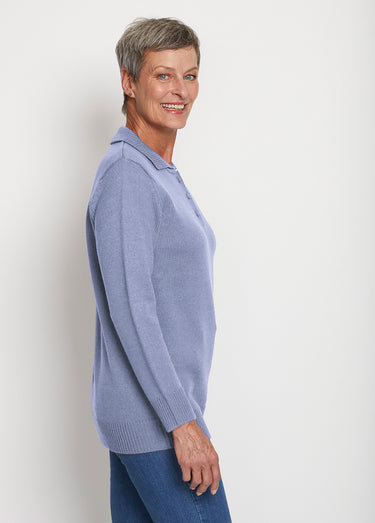 Pull col polo maille épaisse Bleu
