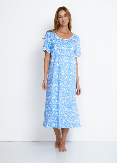 Chemise de nuit mi-longue manches courtes Indigo