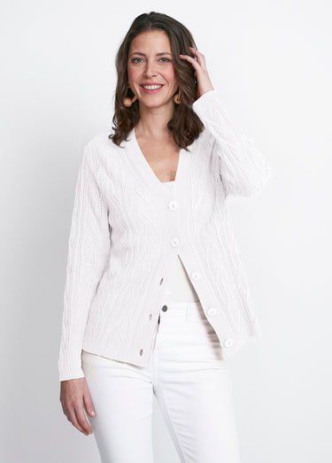 Gilet court boutonné ajouré Blanc