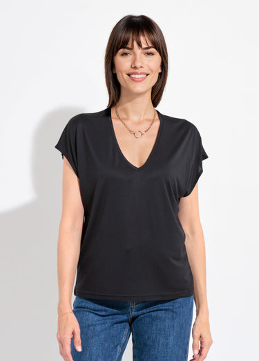 T-shirt fluide manches courtes porté loose Noir