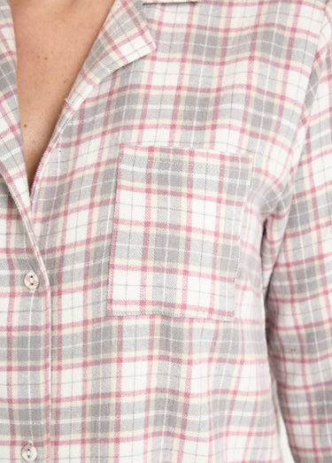 Chemise de nuit liquette flanelle carreaux coton gratté Ecossais Gris