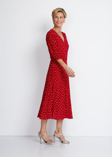 Robe mi longue cache-coeur pois Rouge/Blanc