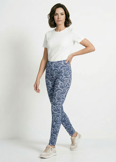 Legging ceinture élastiquée uni ou imprimé Bleu Ciel