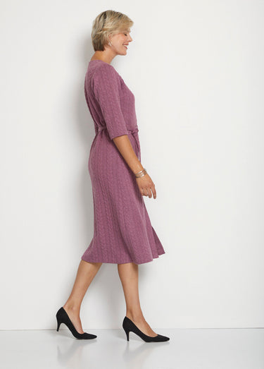 Robe boutonnée mi-longue maille reliefée Rose