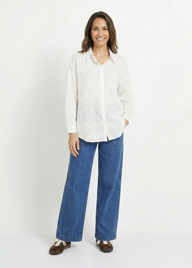Chemisier coton avec broderie anglaise Blanc