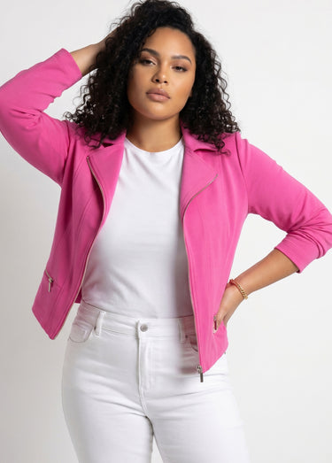 Veste courte zippée droite maille milano Fuchsia