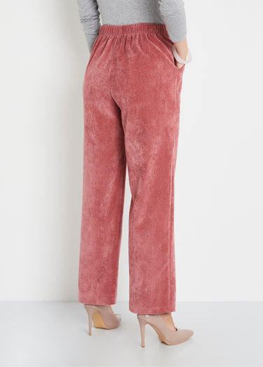 Pantalon large velours milleraies effet pont Vieux Rose