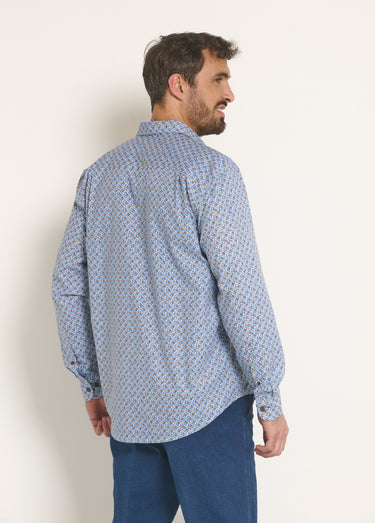Chemise coton micro motif manches longues Bleu