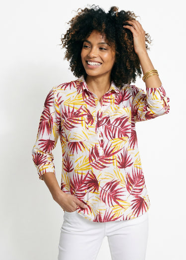 Chemisier boutonné long coton imprimé Imprime Rouge