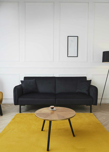 Canapé convertible velours, 2 coussins Noir