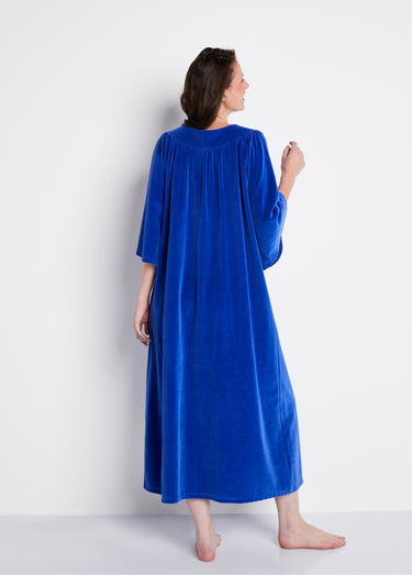 Robe d'intérieur en velours, col rond Bleu Royal