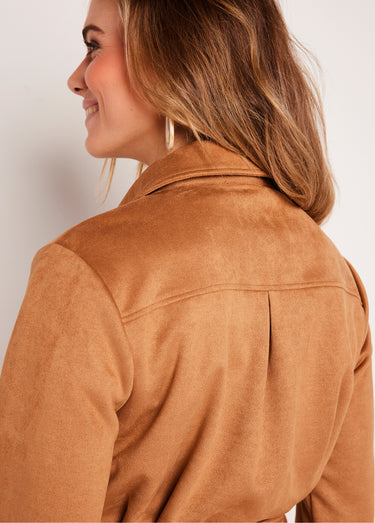 Manteau court tissu suédé Beige