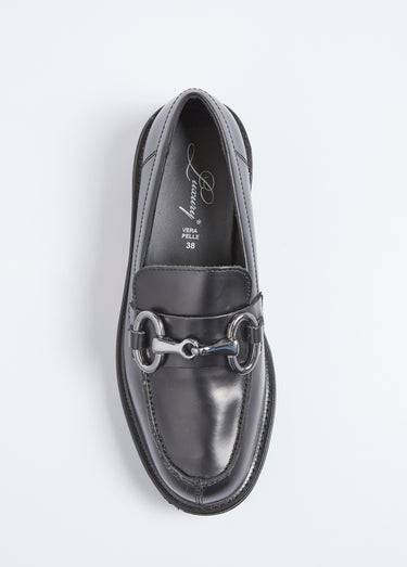 Mocassins cuir mors métal et semelle crantée Noir