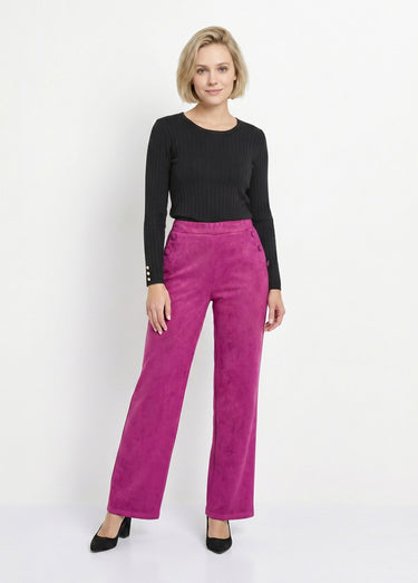 Pantalon droit ceinture élastiquée tissu suédé Cassis
