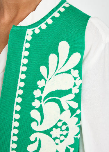 Gilet sans manches en maille et broderies Vert