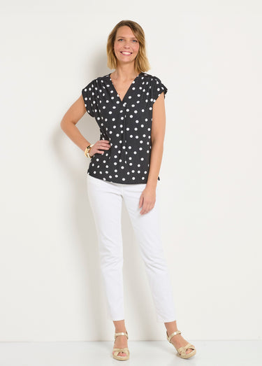 Tunique imprimé pois col V manches kimono Noir / Pois