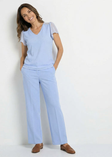 T-shirt col V plumetis manches courtes Bleu