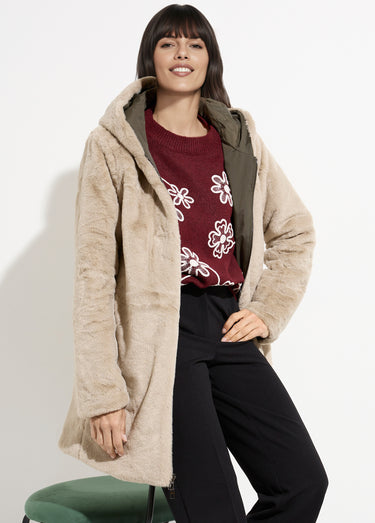 Parka réversible déperlant / fourrure 1 Kaki/Beige