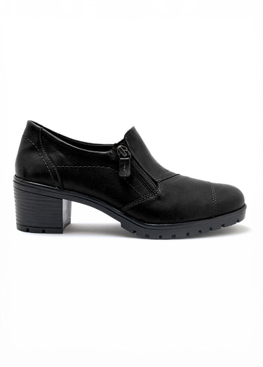 Derbies zippés à talon avec surpiqûres Noir