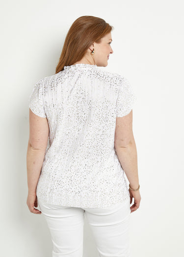 T-shirt long imprimé doré manches courtes Blanc