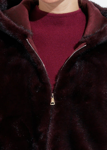 Blouson en fausse fourrure à capuche Bordeaux