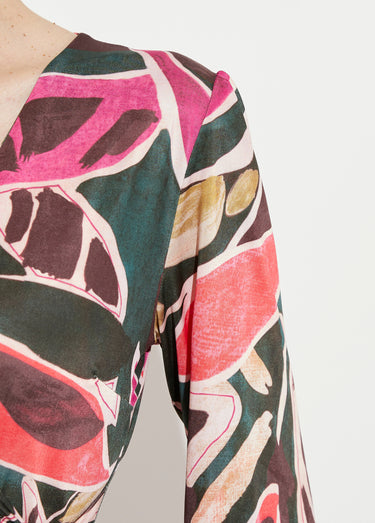Robe cache-coeur courte évasée manches 3/4 Multicolore