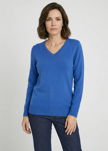 Pull doux col V manches longues Bleu