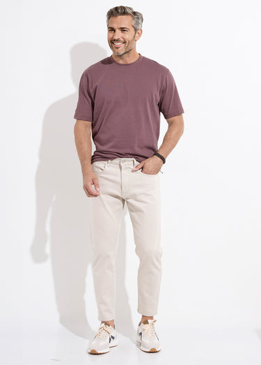 Jean 5 poches denim clair, coupe droite Beige