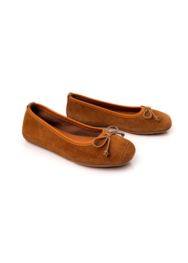 Ballerines plates élégantes, cuir nubuck Camel