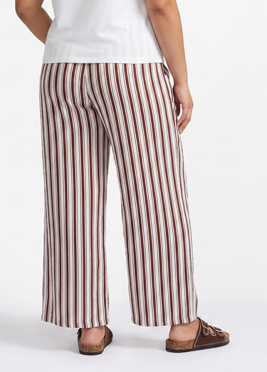 Pantalon rayé ceinturé, fils métallisés Marron/Ecru
