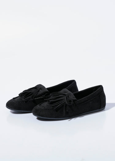 Mocassins à franges en suédine semelle plate Noir