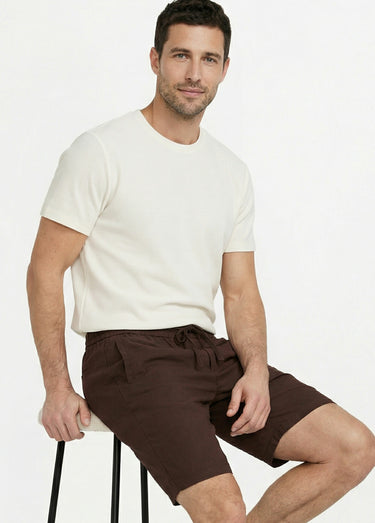 Bermuda lin/coton, taille élastiquée Chocolat