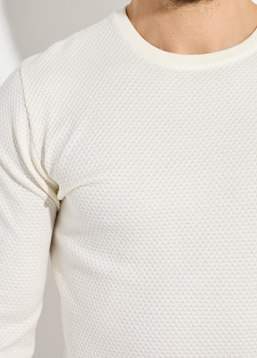 Pull maille fantaisie avec col rond Ecru