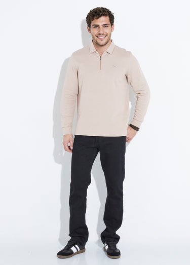 Polo à manches longues avec col zippé Beige