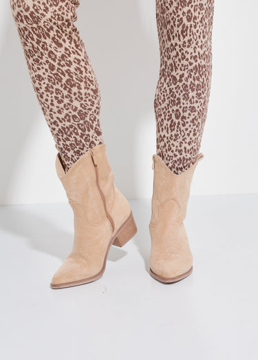 Boots suédine à talon, façon western Beige
