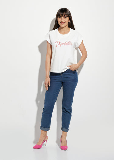 T-shirt col rond avec message Pipelette Blanc