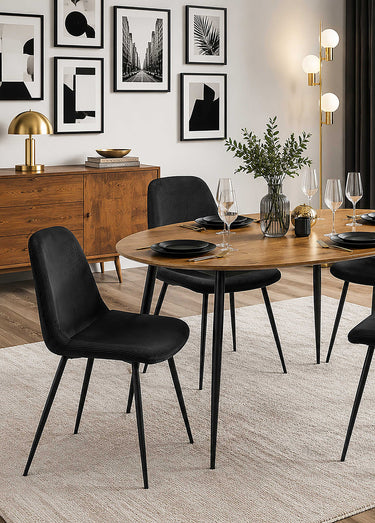 Set 4 Chaises velours cotelé, pieds métal Noir