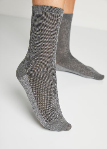 Chaussettes fantaisie maille en brillante Gris Lot2