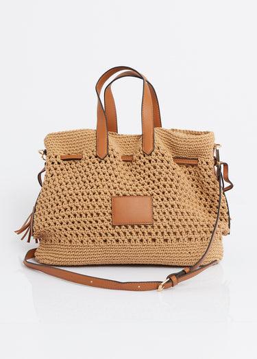 Sac esprit seau en maille ajourée Camel