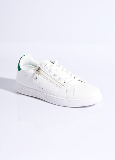 Baskets épurées à lacets, détail talon Blanc / Vert