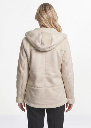 Manteau façon peau lainée à capuche Peau Lainée