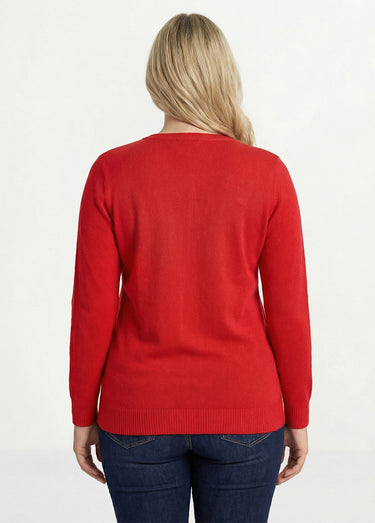 Gilet boutonné mi-long maille douce Rouge
