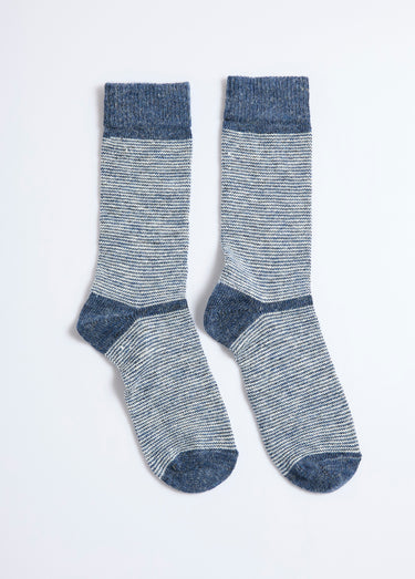 Paire de chaussettes rayées chaudes avec laine Bleu