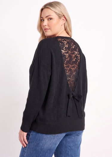 Pull avec laine et dos en dentelle Noir