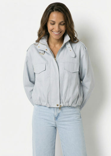 Blouson motard en simili cuir pastel Bleu Ciel