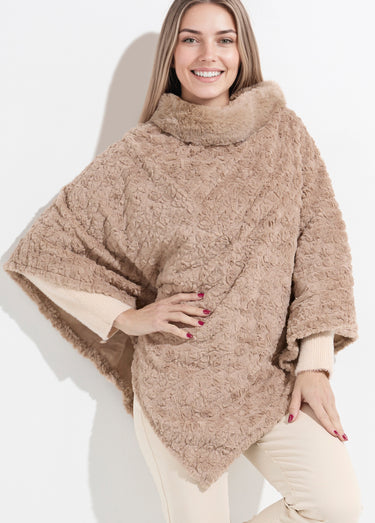 Poncho col montant en polaire façon sherpa Taupe