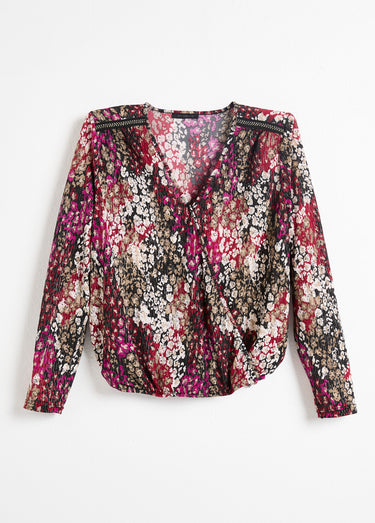 T-shirt cache-coeur blousant jersey imprimé irisé Noir/Rouge